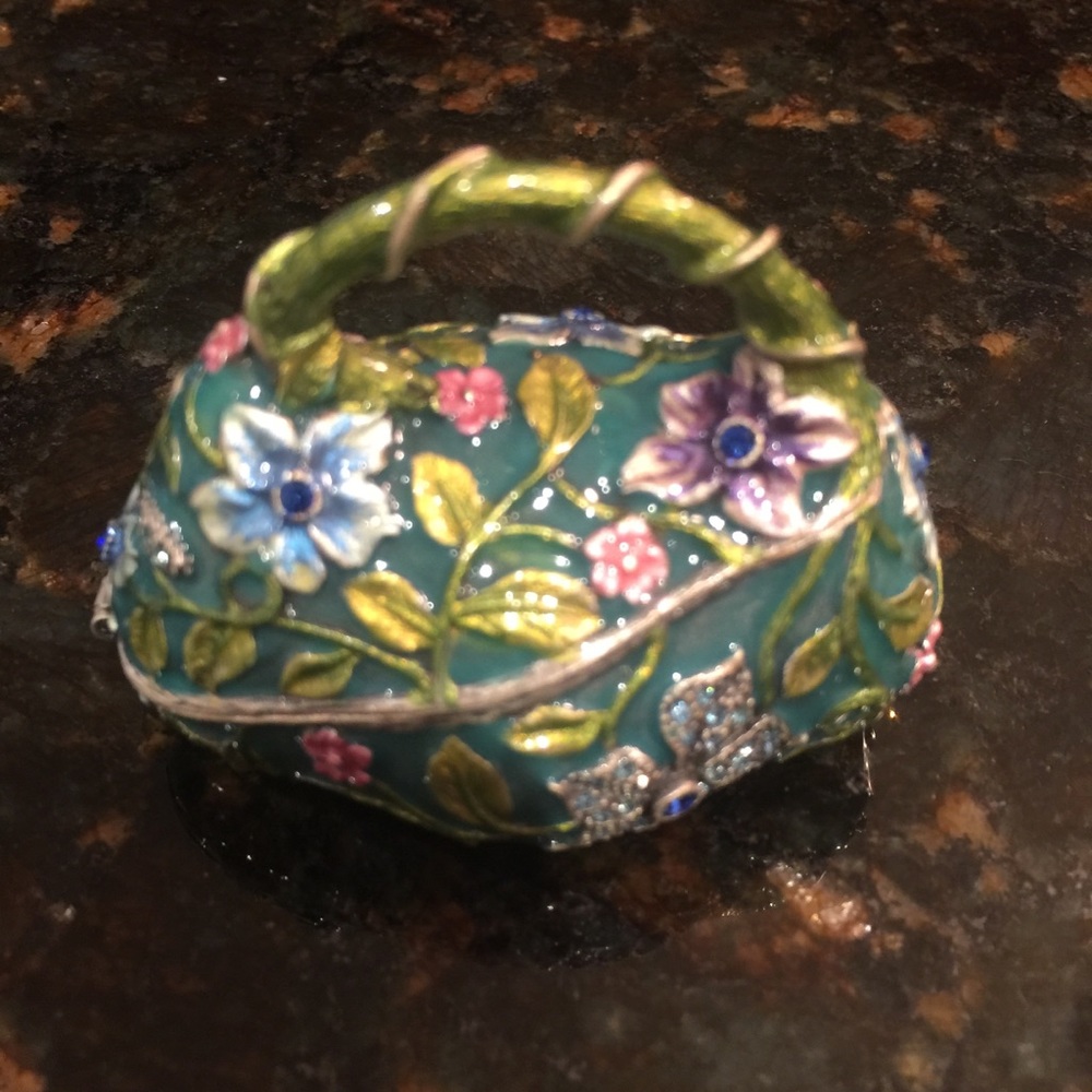 Enamel Rhinestone Studded Handbag Keepsake Box